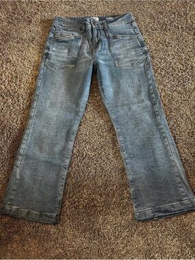 Kensie The Savannah High Rise Flare Crop - Blue